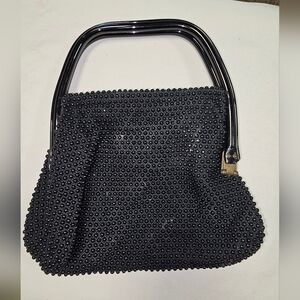 Vintage Black Beaded Top-Handle Evening Bag